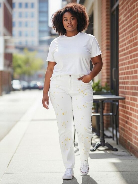 New York & Company Denim - New!! Soho White Metallic Gold Splatter Jeans Size 16